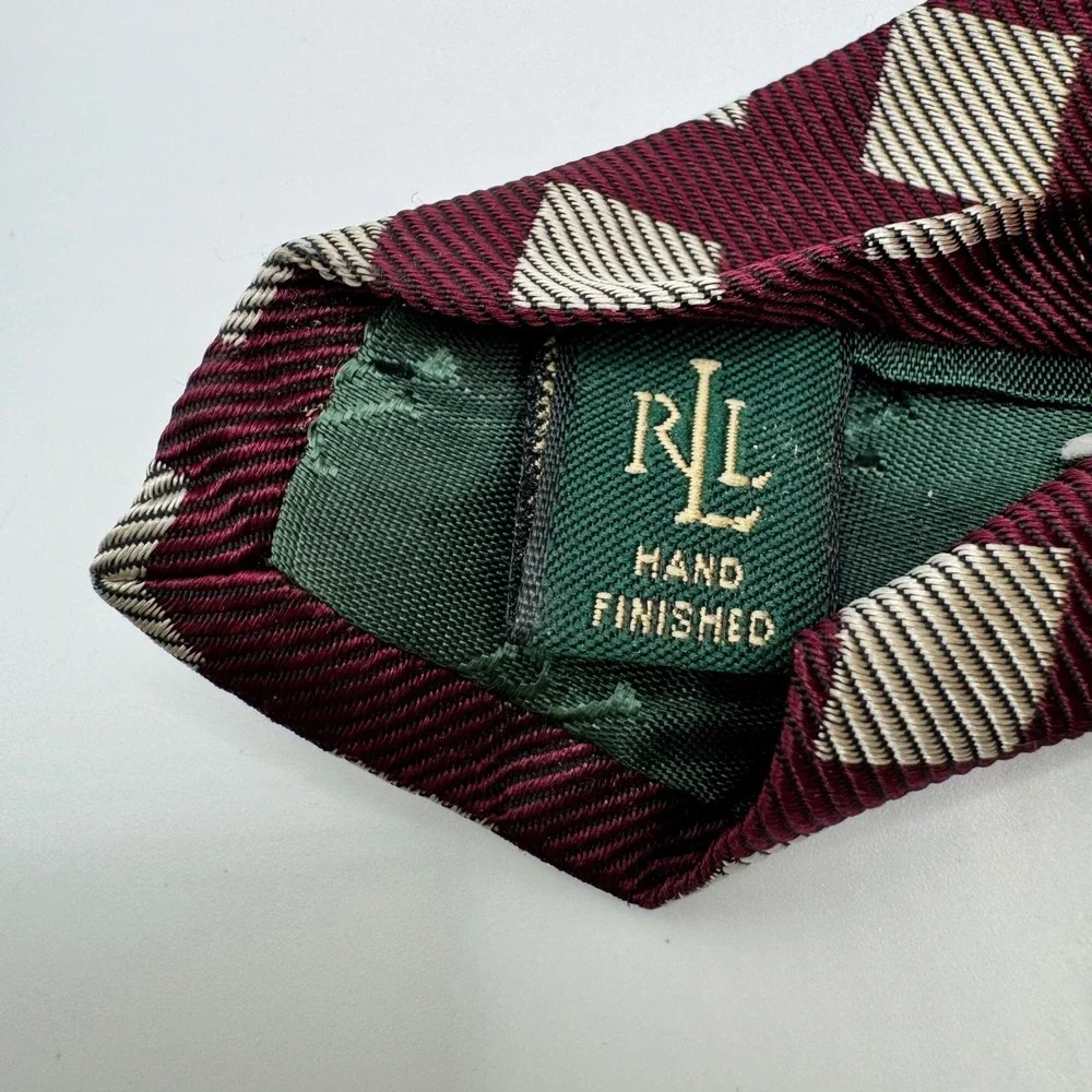 Lauren‎ Ralph Lauren Mens Silk Tie Burgundy Cream Geometric Diamond Luxury